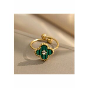 Inel auriu - reglabil - din otel inoxidabil - suflat cu aur 18k - forma de trifoi verde stilizat - Philippa C8 imagine