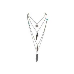 Colier cu 4 straturi - cu pene si banut - argintiu - Aava C1 - Aliaj metalic - Argintiu imagine