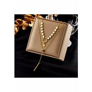 Colier auriu - din otel inoxidabil - in 2 straturi - cu steluta si banuti - suflat cu aur 18k - Thure C2 imagine