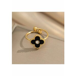 Inel auriu - reglabil - din otel inoxidabil - suflat cu aur 18k - forma de trifoi negru stilizat - Phoebe C8 imagine