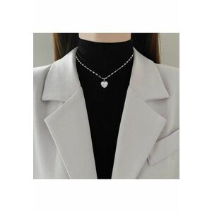 Colier argintiu - din otel inoxidabil - cu pandantiv inimioara si pietre - suflat cu aur 18k - Beth C12 imagine