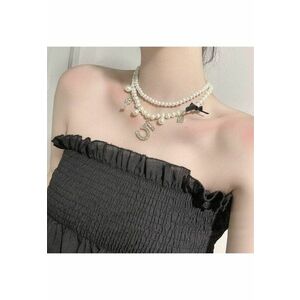 Colier auriu - in 2 straturi - cu perle si pietre - Sinika C3 - imagine