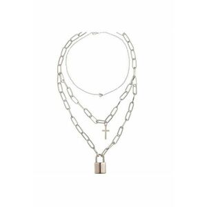 Colier in 3 straturi - argintiu - cu lacat si cruciulita - Linni C3 - imagine