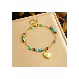 Bratara aurie - din otel inoxidabil - suflata cu aur 18k - cu margelute si inima - Darya C10 imagine