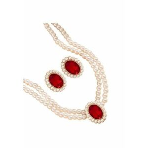 Set colier choker si cercei - auriu - cu perle si pietre rosii - Osa C5 imagine
