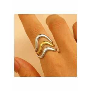 Inel auriu si argintiu - reglabil - din otel inoxidabil - suflat cu aur 18k - in 3 straturi - Olla C8 imagine