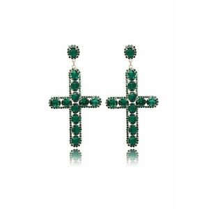 Cercei aurii - forma de cruce - cu pietre verzi - Pialone C9 imagine