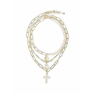 Colier in 3 straturi - auriu - cu perle si cruciulita - auriu - Linetth C3 - imagine