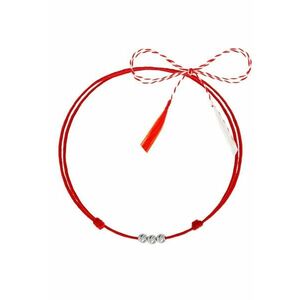 Martisor tip bratara - argintiu - cu 3 bile argint 925 si snur rosu reglabil C1 imagine