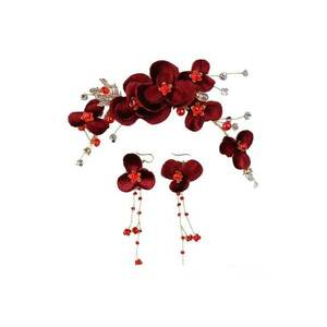 Set Accesoriu Par si Cercei Danielina - Aliaj metalic - Rosu imagine