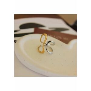 Inel auriu si argintiu - reglabil - din otel inoxidabil - suflat cu aur 18k - forma minimalista - Olivera C8 imagine