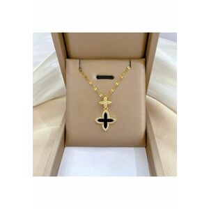 Colier auriu - din otel inoxidabil - suflat cu aur 18k - cu trifoi si pietre din zirconiu - Hilary C3 imagine