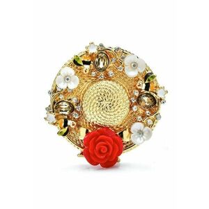 Brosa aurie - forma de palarie - cu floricele si pietre - Aldina C3 imagine