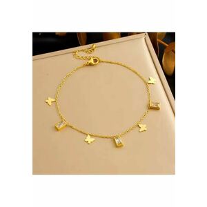 Bratara de picior - aurie - din otel inoxidabil - suflata cu aur 18k - cu fluturasi si pietre - Aapo C4 imagine