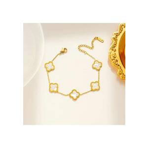 Bratara aurie - din otel inoxidabil - suflata cu aur 18k - cu trifoi alb - Ivy C5 imagine