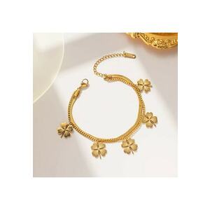 Bratara aurie - din otel inoxidabil - suflata cu aur 18k - in 2 straturi - cu trifoi - Isaka C5 imagine