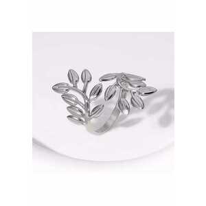 Inel argintiu - reglabil - din otel inoxidabil - suflat cu aur 18k - forma de frunzulite - Paige C8 imagine