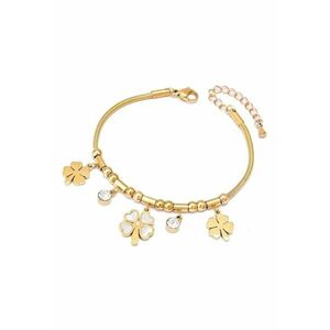 Bratara aurie - din otel inoxidabil - suflata cu aur 18k - cu trifoi si pietre - Isakine C5 imagine