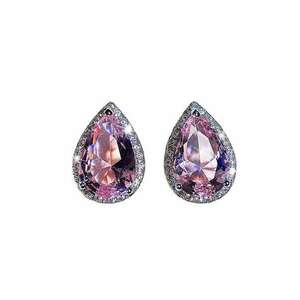 Cercei argintii - forma de lacrima - cu pietre roz din zirconiu - Aira C13 - imagine