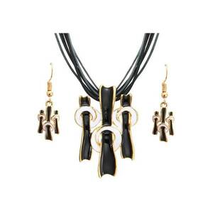 Set colier si cercei - negru cu auriu - Tora C3 - imagine