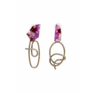 Cercei aurii - asimetrici - cu pietre roz - Nany C9 imagine