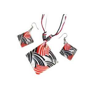 Set colier si cercei - portocaliu - cu dungi - Melodi C6 - imagine