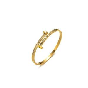Bratara aurie - din otel inoxidabil - suflata cu aur 18k - tip bangle - cu pietre din zirconiu - Ivona C5 imagine