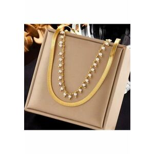 Colier auriu - din otel inoxidabil - in 2 straturi - cu perlute - suflat cu aur 18k - Tova C2 imagine