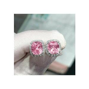 Cercei argintii - cu pietre roz din zirconiu - Issa C8 - imagine