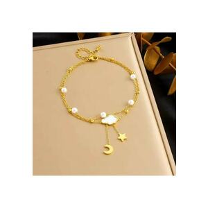 Bratara de picior - aurie - din otel inoxidabil - suflata cu aur 18k - cu luna - steluta si perlute - Abner C4 imagine