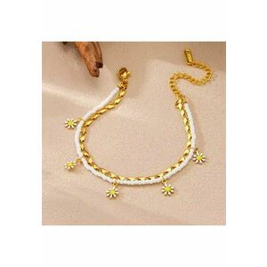 Bratara de picior - aurie - din otel inoxidabil - suflata cu aur 18k - cu margelute si floricele - Afrodite C4 imagine