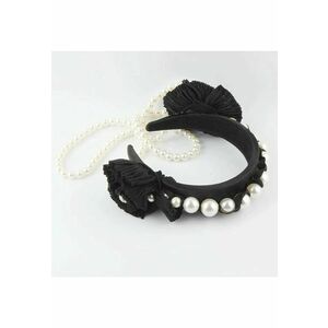 Bentita neagra - bufanta - cu sirag de perle si flori - Nanne C2 imagine