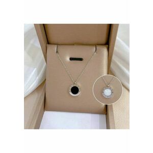 Colier argintiu - din otel inoxidabil - cu pandantiv rotund - suflat cu aur 18k - Davis C6 imagine