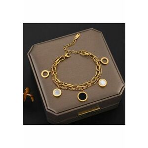 Bratara aurie - din otel inoxidabil - in 2 straturi - cu piese rotunde - suflata cu aur 18k - Bela C2 imagine