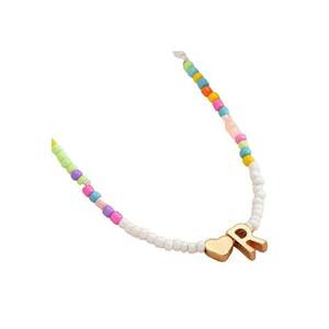 Colier auriu - cu margelute colorate - litera R C2 imagine