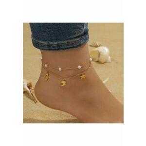 Bratara de picior - aurie - din otel inoxidabil - suflata cu aur 18k - cu motive marine si perlute - Adama C4 imagine