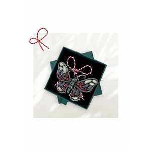 Brosa argintie - forma de fluture colorat - cu snur de martisor si cutiuta cadou - Alona imagine