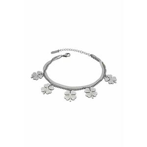 Bratara argintie - din otel inoxidabil - suflata cu aur 18k - cu trifoi - Iria C5 imagine