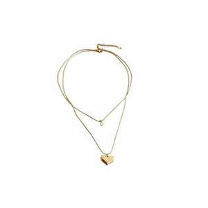 Colier auriu - in 2 straturi - din otel inoxidabil - cu inima si piatra zirconiu - suflat cu aur 18k - Rainer C5 imagine