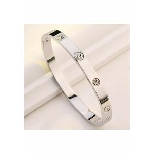 Bratara argintie - din otel inoxidabil - suflata cu aur 18k - tip bangle - cu pietre din zirconiu - Jani C6 imagine