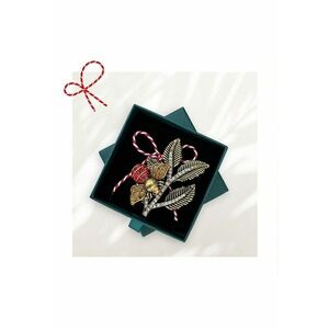 Brosa aurie - forma de crenguta cu bondar - cu snur de martisor si cutiuta cadou - Alvara imagine