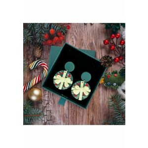 Cercei verzi - rotunzi - cu fundita si motive de Craciun - plus cutie cadou - Elif C23 imagine