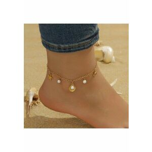 Bratara de picior - aurie - din otel inoxidabil - suflata cu aur 18k - cu motive marine si perle - Abbey C4 imagine