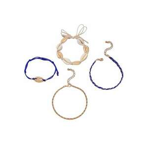Set 4 bratari de picior - aurii - cu snur albastru si scoici - Galatia C1 - imagine