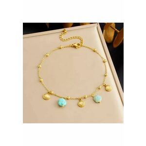 Bratara de picior - aurie - din otel inoxidabil - suflata cu aur 18k - cu scoici metalice si pietre turquoise - Aegir C4 imagine