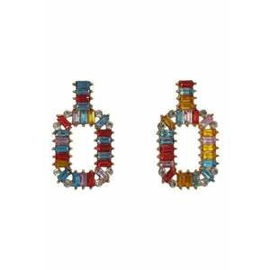 Cercei aurii - dreptunghiulari - cu pietre multicolore - Henrieta C8 imagine