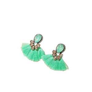 Cercei argintii - cu ciucuri verzi si pietre - Lowell C8 imagine