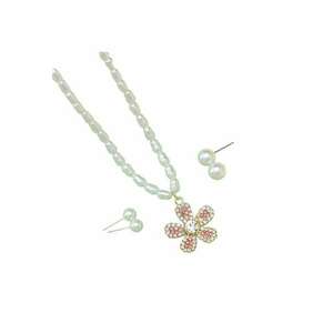 Set colier si 2 perechi cercei - auriu - cu perle si pietre - Levy C15 - imagine