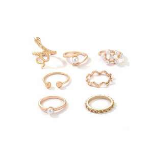 Set 7 inele - aurii - cu sarpe si perlute - Malan C5 - imagine