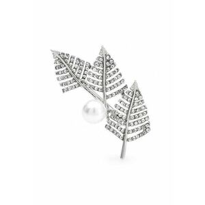 Brosa argintie - forma de frunzulite - cu pietre si perla - Rigo C3 imagine